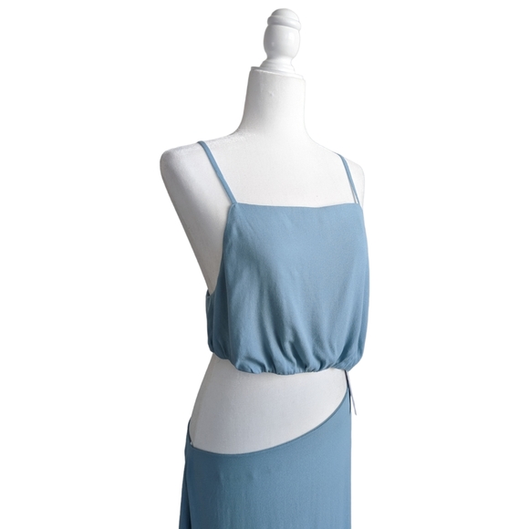 Reformation 'Kiwi' Turquoise Blue Asymmetrical Cutout High Slit Maxi Dress 10 - Picture 9 of 16